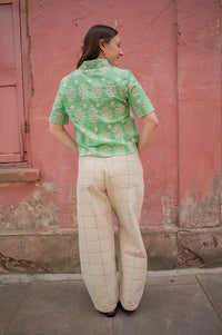 Stella Nova Creme Checked Baggy Low Waist Trousers - The Mercantile London