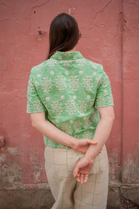 ICHI Fluna Light Grass Embroidered Shirt - The Mercantile London