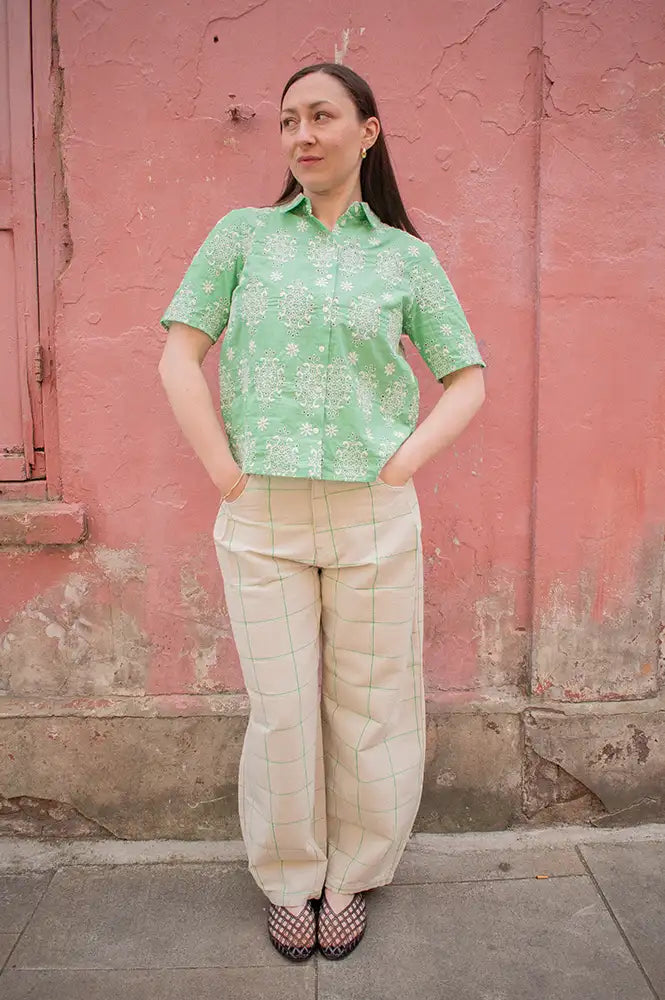 Stella Nova Creme Checked Baggy Low Waist Trousers - The Mercantile London