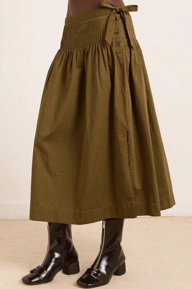 Damson Madder Josie Olive Midi Skirt - The Mercantile London