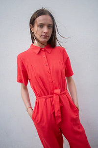 Komodo Amarie Coral Tencel Linen Jumpsuit - The Mercantile London