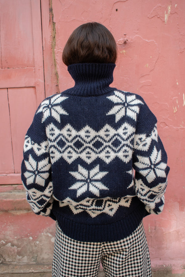 The New Society Neriana Navy Jacquard Jumper - The Mercantile London