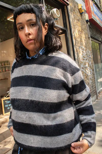 Jumper 1234 Cloudy Black Brushed Stripe Crewneck Jumper