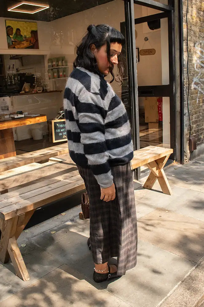 Jumper 1234 Cloudy Black Brushed Stripe Crewneck Jumper