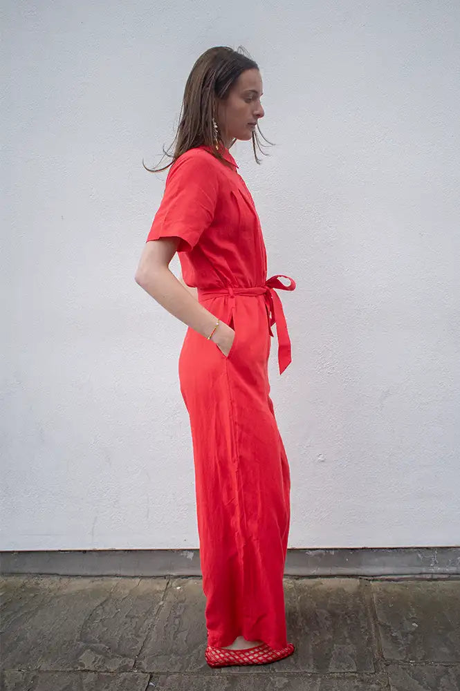 Komodo Amarie Coral Tencel Linen Jumpsuit - The Mercantile London