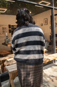 Jumper 1234 Cloudy Black Brushed Stripe Crewneck Jumper