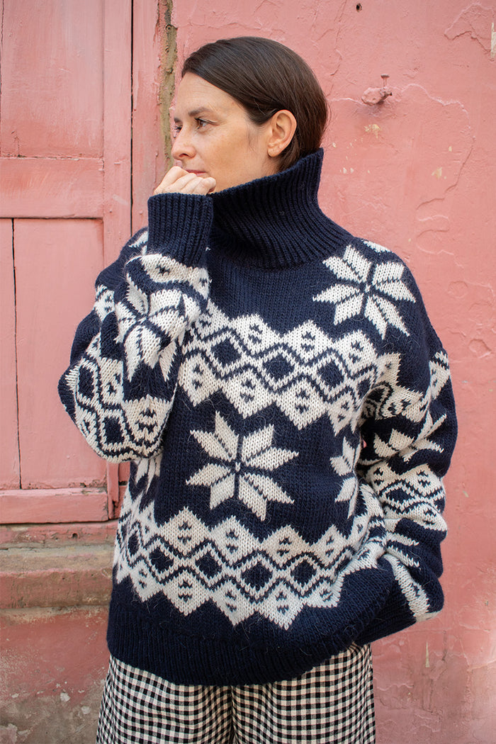 The New Society Neriana Navy Jacquard Jumper - The Mercantile London