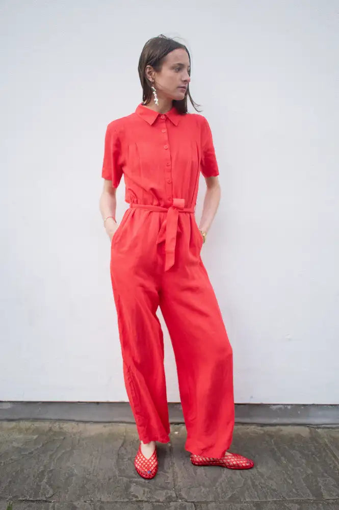 Komodo Amarie Coral Tencel Linen Jumpsuit - The Mercantile London