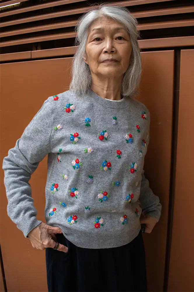 Jumper 1234 Grey Floral Embroidered Jumper