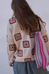 Far Afield Crochet Peyote Sand Floral Knit Jumper - The Mercantile London