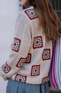 Far Afield Crochet Peyote Sand Floral Knit Jumper - The Mercantile London