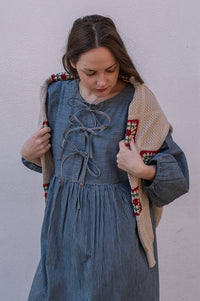 Far Afield Crochet Peyote Sand Floral Knit Jumper - The Mercantile London