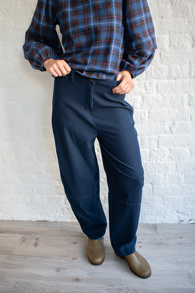 ICHI Kate Navy Denim Trousers - The Mercantile London