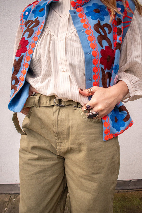 ICHI Olia Oil Green Jeans - The Mercantile London