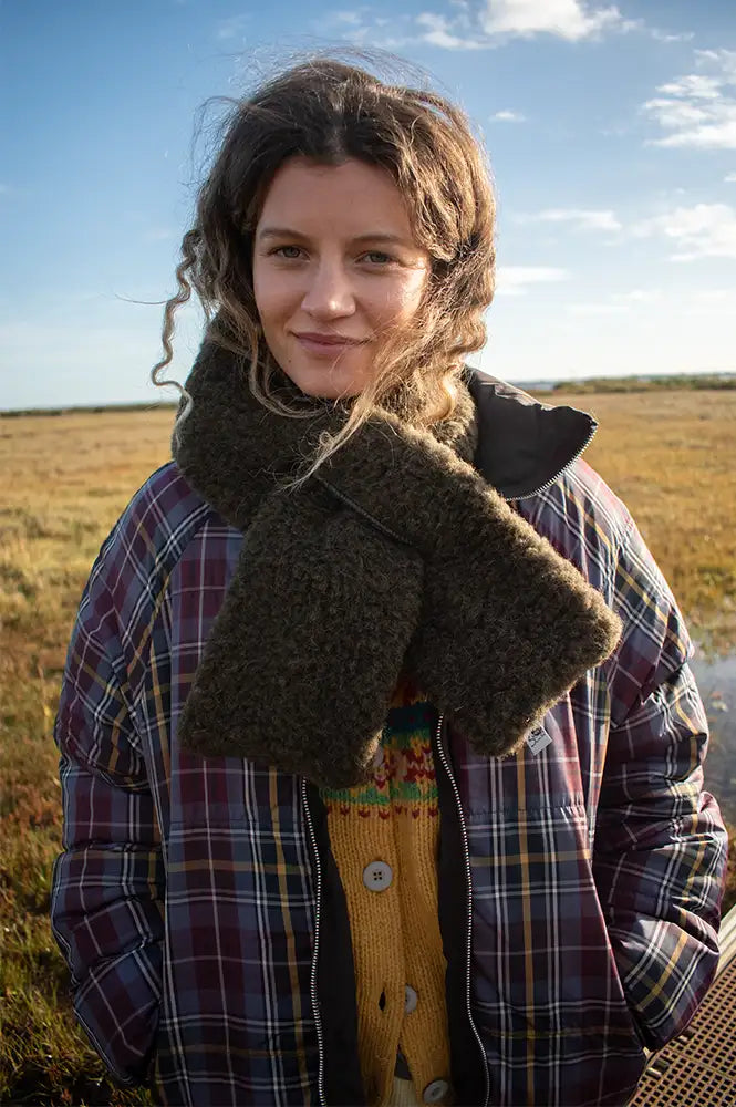Yoko Wool Khaki Boa Scarf - The Mercantile London
