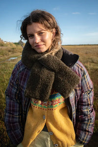 Yoko Wool Khaki Boa Scarf - The Mercantile London