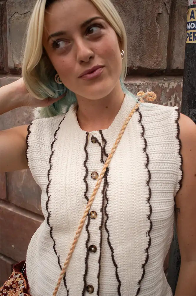 Object Jania Birch Knitted Scarf Detail Vest