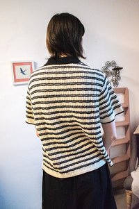 ICHI Chany Stripe Knitted Polo T-Shirt - The Mercantile London