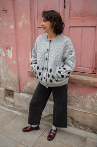 ICHI Cortana Grey Diamond Knitted Cardigan - The Mercantile London