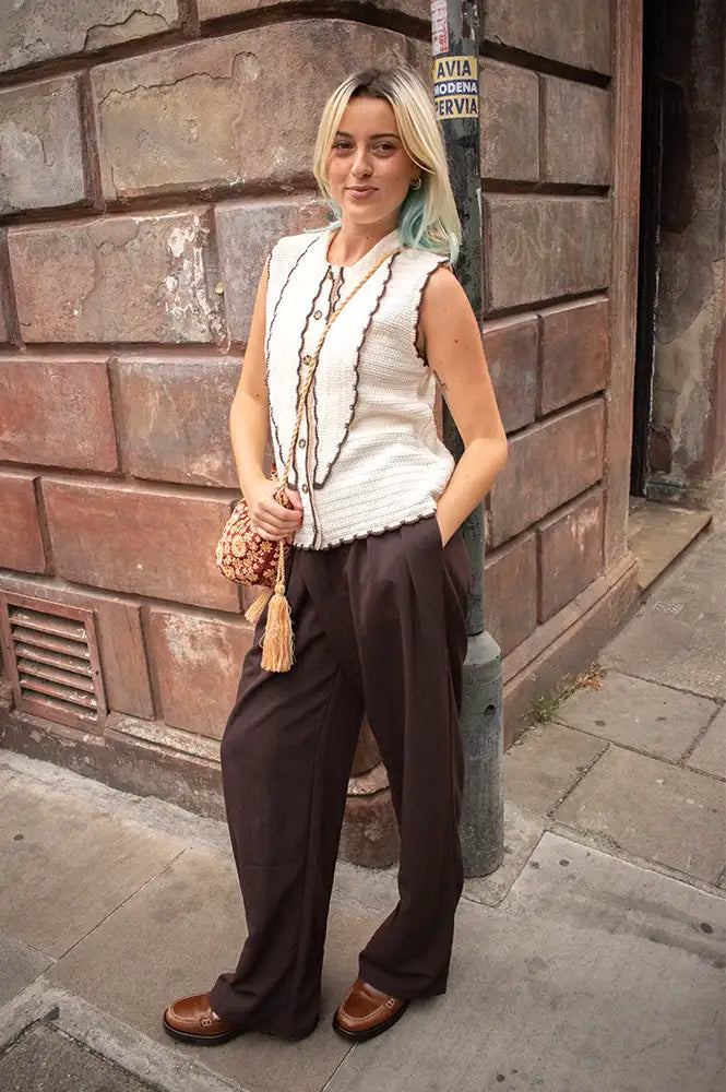 Object Jania Birch Knitted Scarf Detail Vest