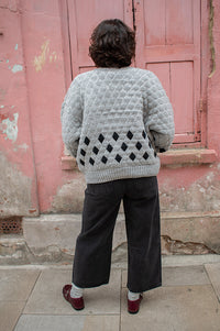 ICHI Cortana Grey Diamond Knitted Cardigan - The Mercantile London