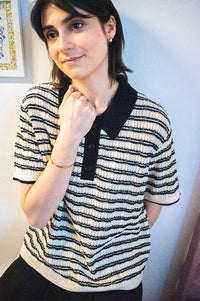 ICHI Chany Stripe Knitted Polo T-Shirt - The Mercantile London