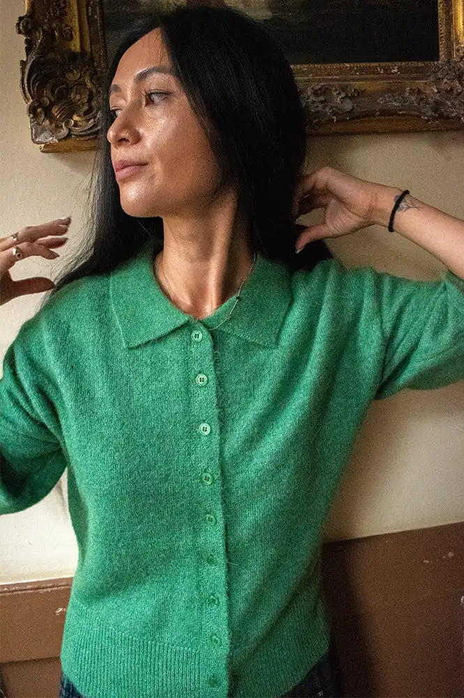 ICHI Kamara Fairway Green Knitted Cardigan