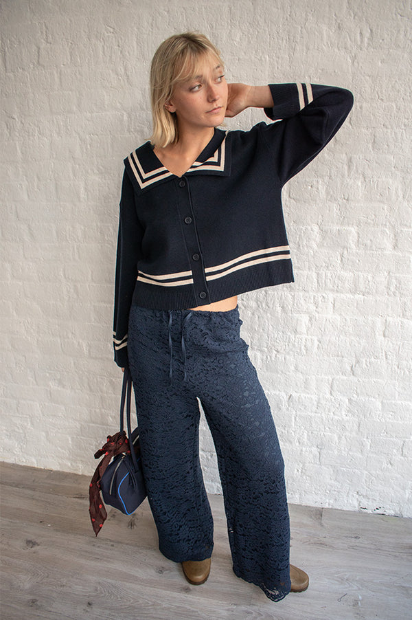 The Tiny Big Sister Navy Lace Trousers - The Mercantile London