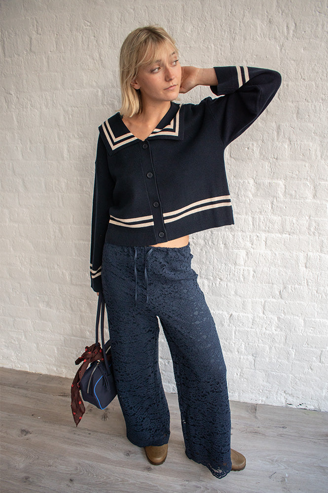 The Tiny Big Sister Navy Lace Trousers - The Mercantile London