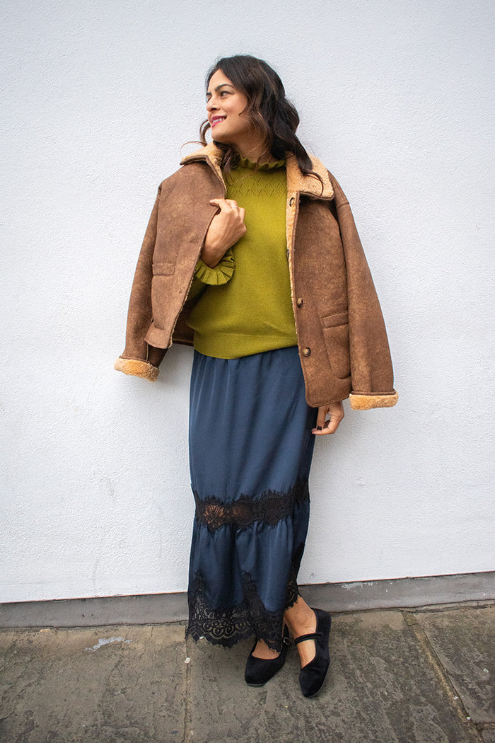 Stella Nova Delicate Navy Lace Midi Skirt - The Mercantile London