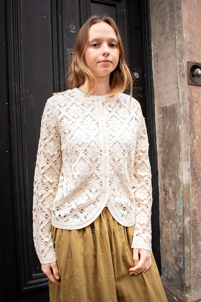 Yerse Ecru Crochet Cardigan - The Mercantile London