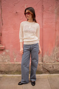 Yerse Pointelle White Knitted Top - The Mercantile London