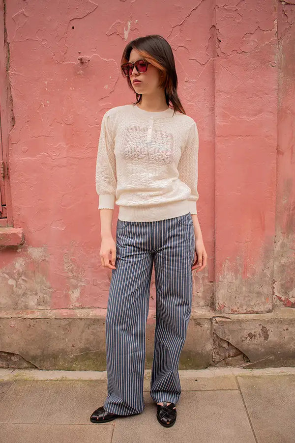 Yerse Pointelle White Knitted Top - The Mercantile London