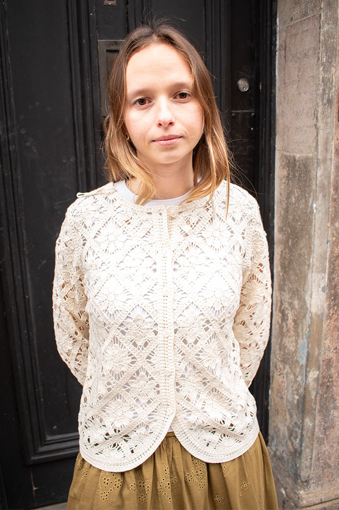 Yerse Ecru Crochet Cardigan