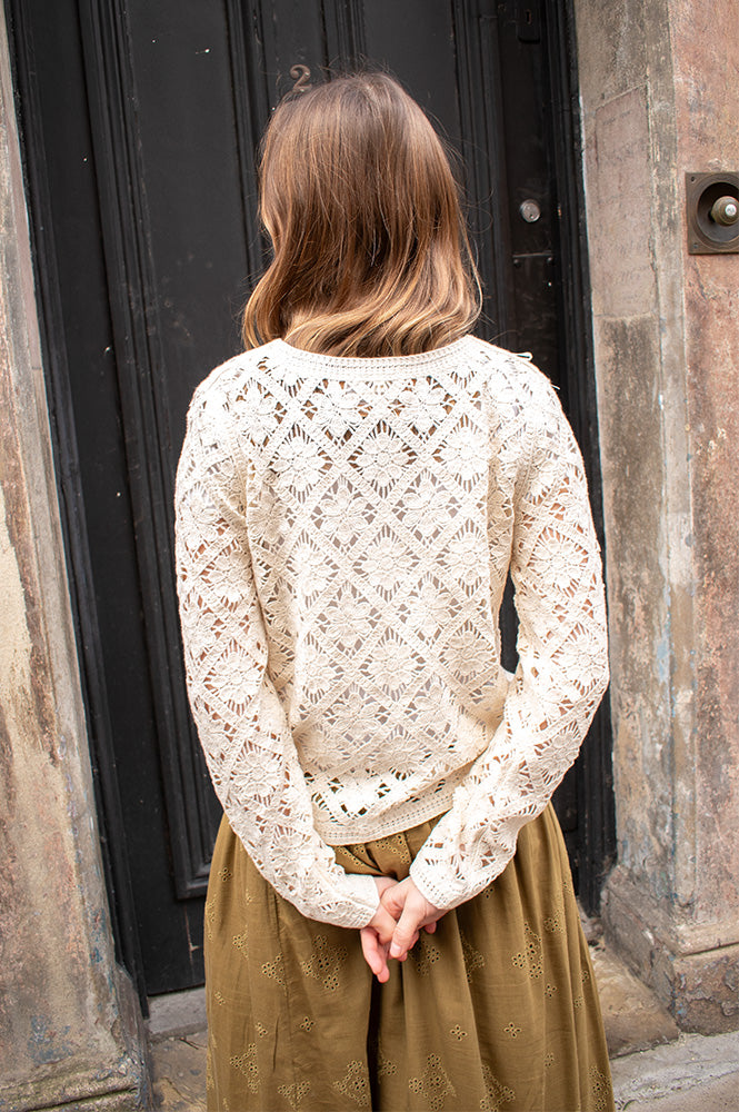 Yerse Ecru Crochet Cardigan
