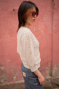 Yerse Pointelle White Knitted Top - The Mercantile London