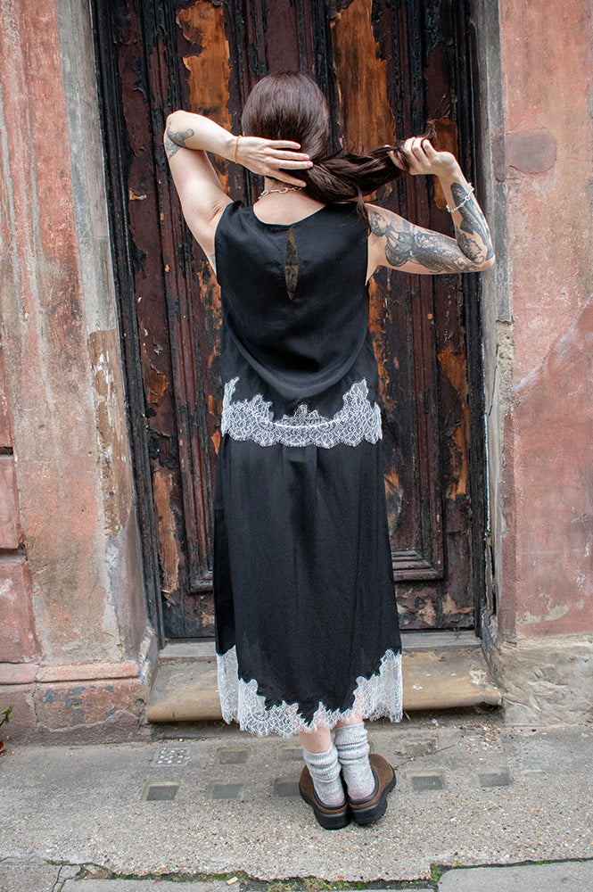 Object Dalme Black and White Lace Skirt - The Mercantile London