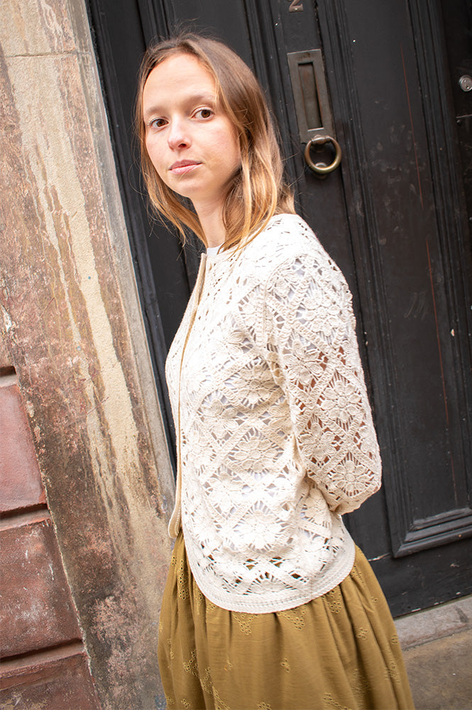 Yerse Ecru Crochet Cardigan