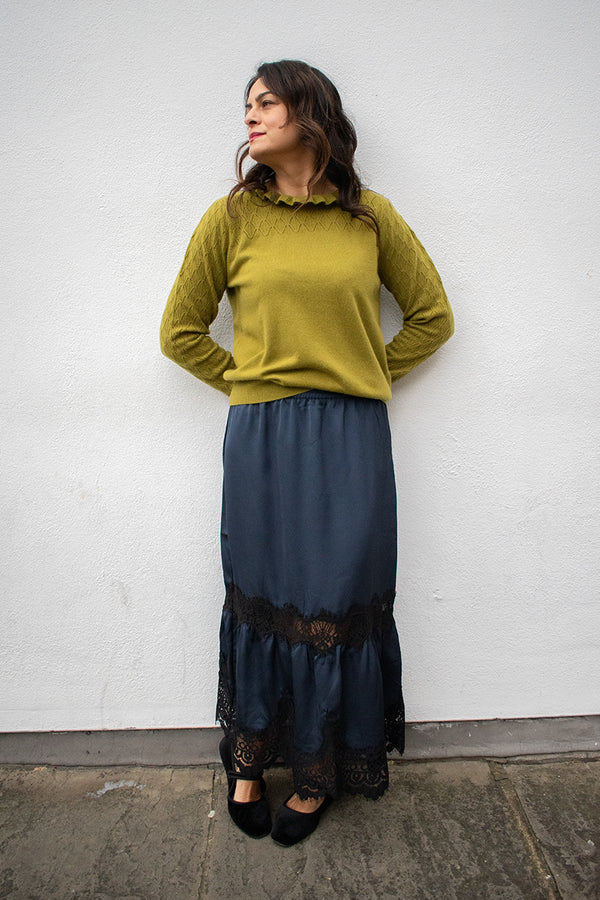 Stella Nova Delicate Navy Lace Midi Skirt - The Mercantile London