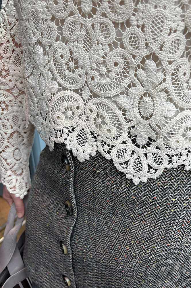 Numph Avey Caviar Herringbone Mini Skirt - The Mercantile London