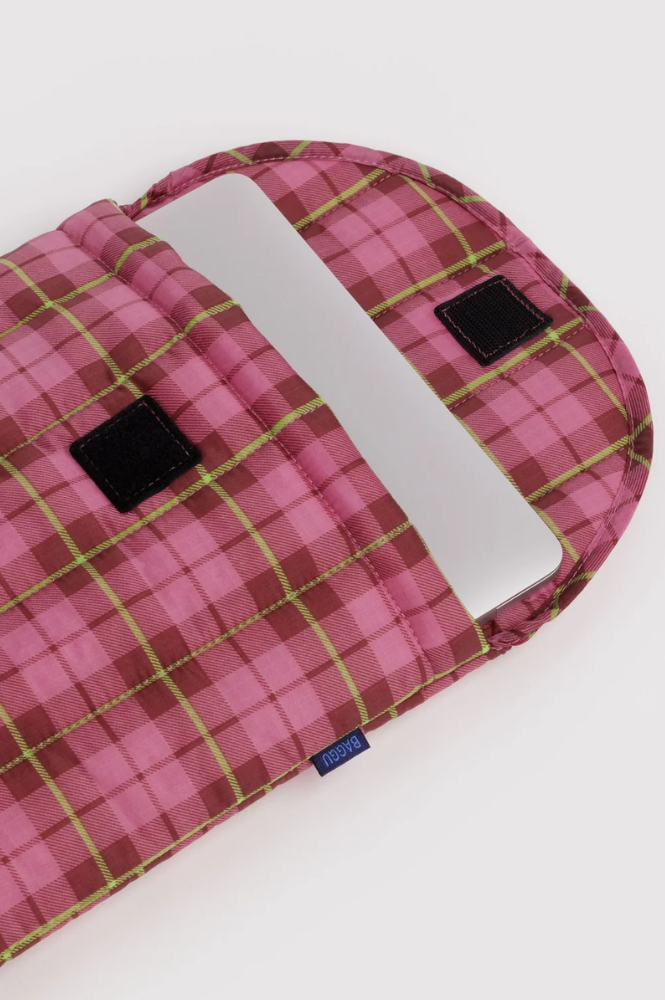 Baggu Azalea Pink Tartan 13"/14" Puffy Laptop Sleeve