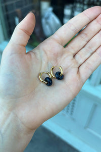 A Weathered Penny Blue Agate Gold Hoops