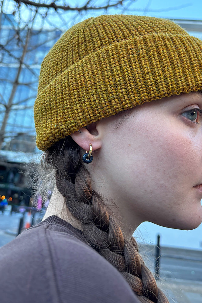A Weathered Penny Blue Agate Gold Hoops