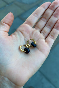A Weathered Penny Blue Agate Gold Hoops