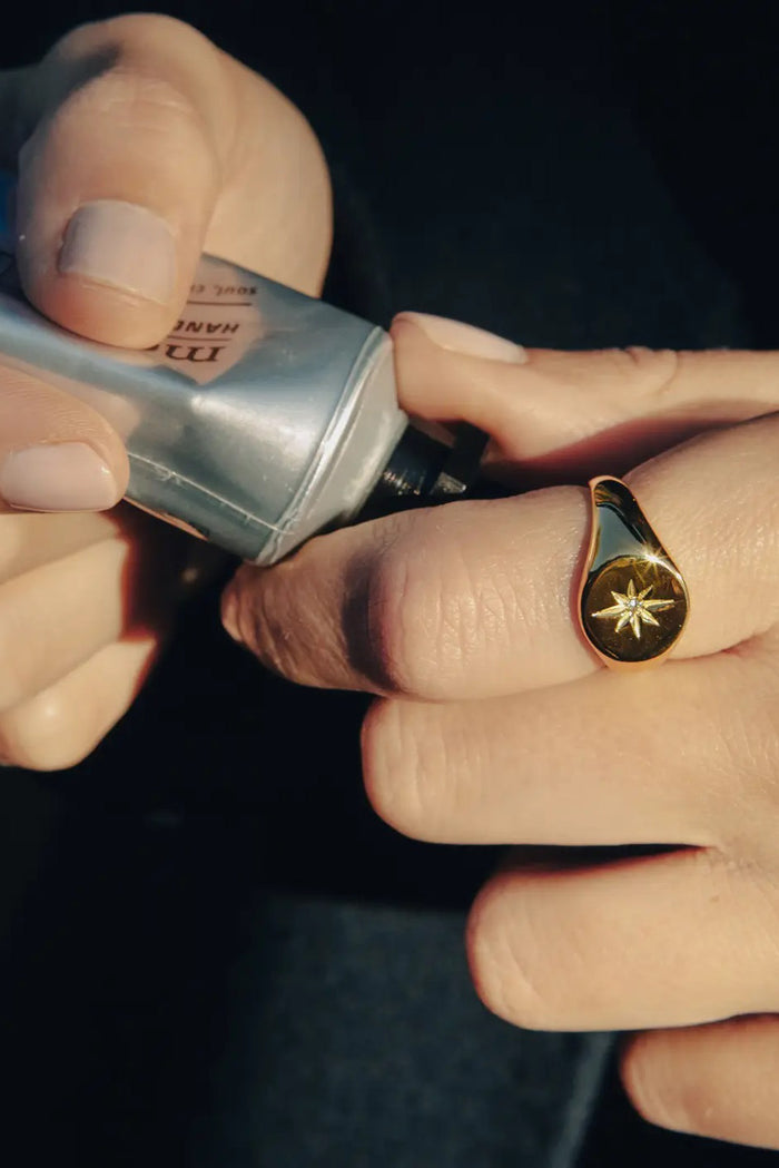 Nordic Muse Large Stone Embossed Signet Ring - The Mercantile London