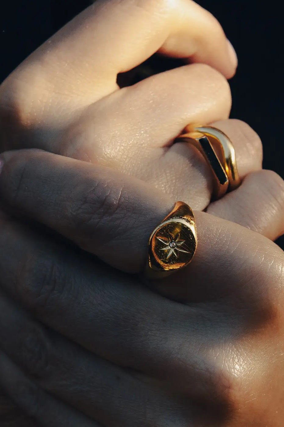 Nordic Muse Large Stone Embossed Signet Ring - The Mercantile London