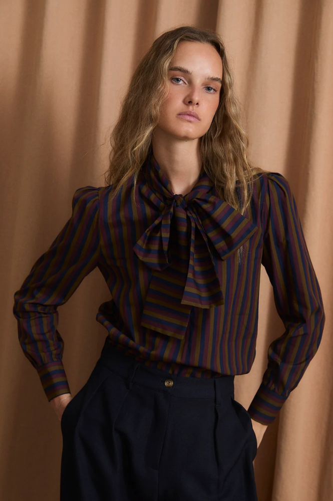 Sophie + Lucie Lazo Trio Burgundy Stripe Blouse