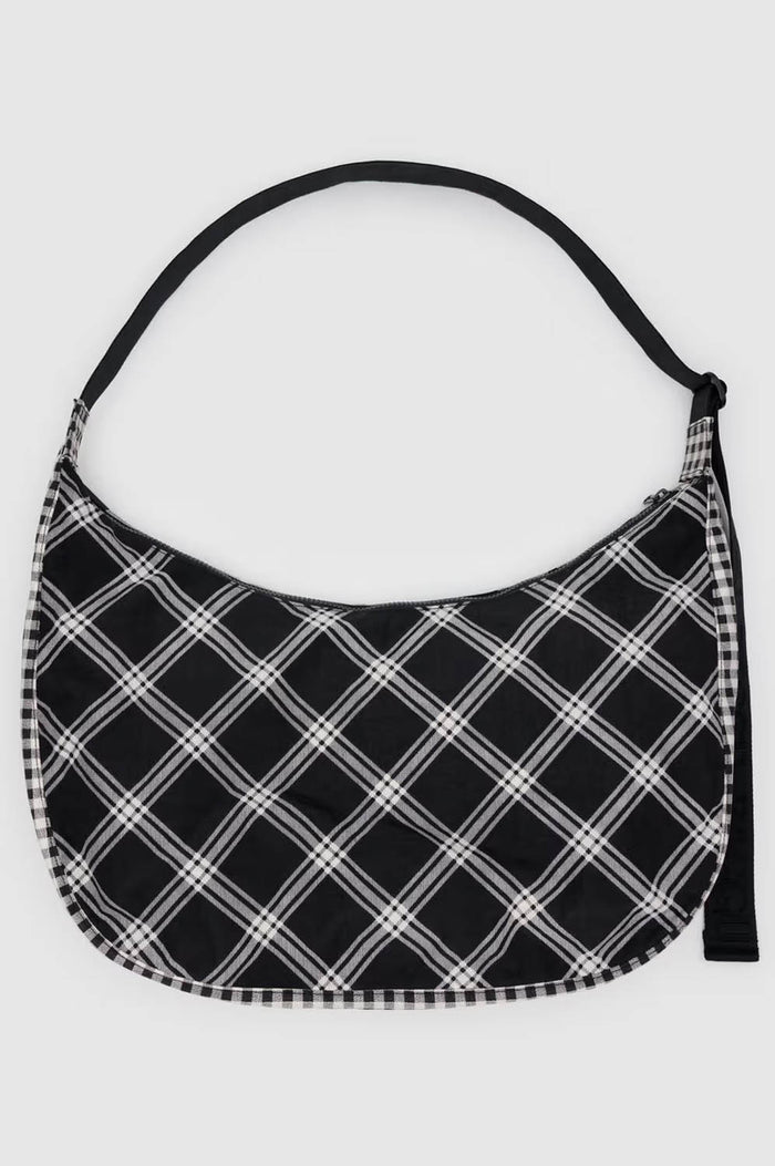 Baggu Large Nylon Crescent Mixed Plaid Bag - The Mercantile London