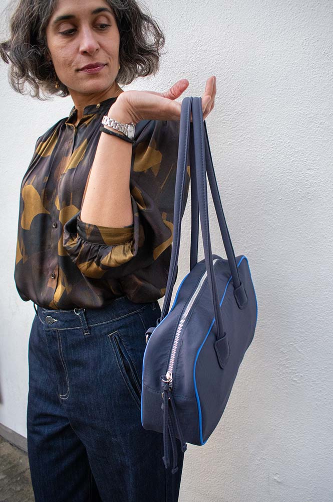 Damson Madder Lenny Large Navy Bowler Bag - The Mercantile London