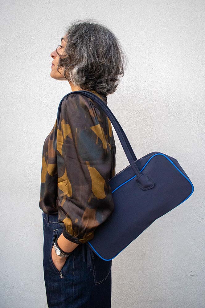 Damson Madder Lenny Large Navy Bowler Bag - The Mercantile London